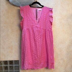 Pink Lily V-Neck Ruffle Sleeve Romper Mini Dress, size large